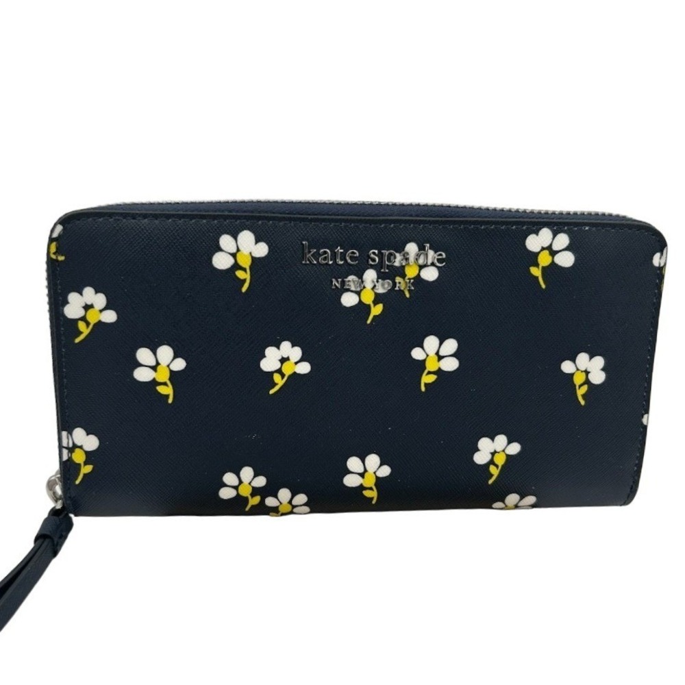 Kate Spade Zip Around Wallet Women's Navy Floral Saffiano Leather